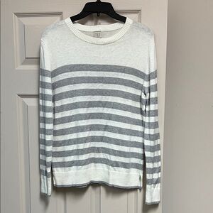 a new day Gray and White Striped Crew Neck Sweater